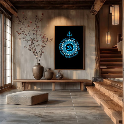 This striking artwork features the sacred Om symbol at the heart of a detailed mandala, rendered in for Hall