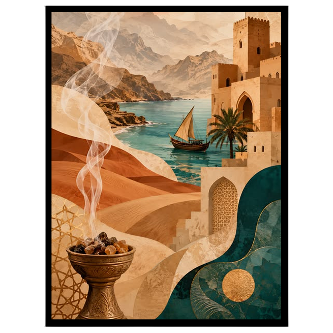 Immerse yourself in this enchanting Mediterranean art print, where a serene desert landscape meets for sweet-home