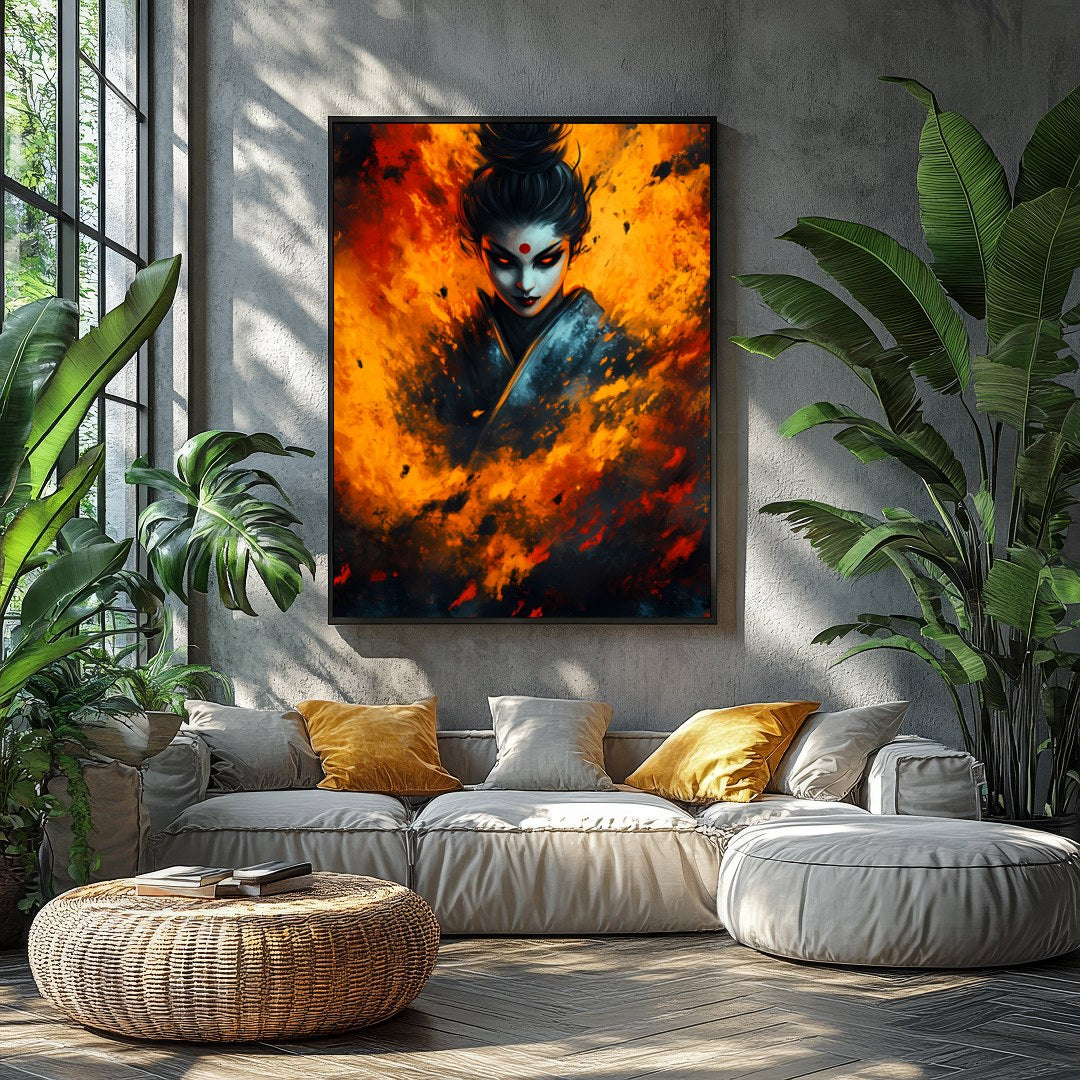 Immerse yourself in the captivating intensity of this artwork, featuring a mystical figure for Balcony