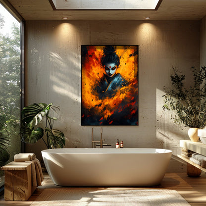 Immerse yourself in the captivating intensity of this artwork, featuring a mystical figure for Bathroom