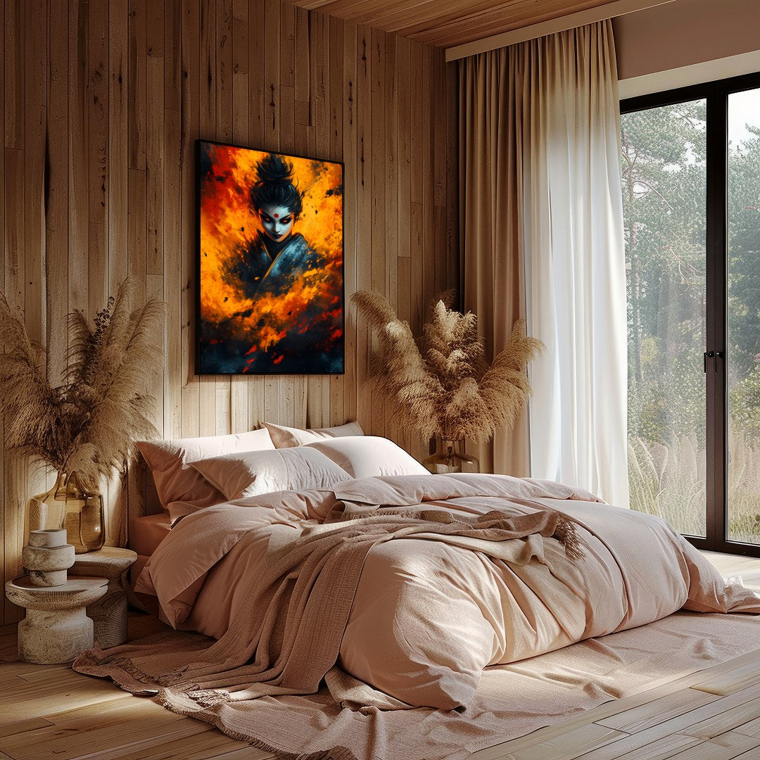 Immerse yourself in the captivating intensity of this artwork, featuring a mystical figure for Bedroom