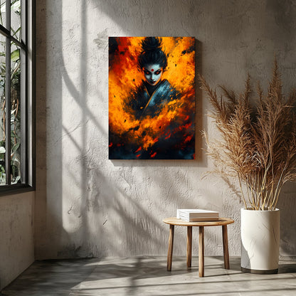 Immerse yourself in the captivating intensity of this artwork, featuring a mystical figure for Entrance