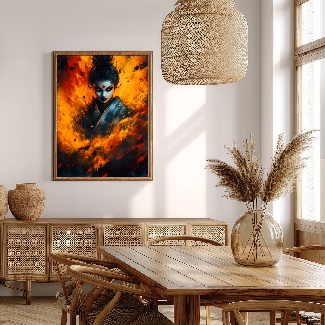 Immerse yourself in the captivating intensity of this artwork, featuring a mystical figure for Extra Kitchen