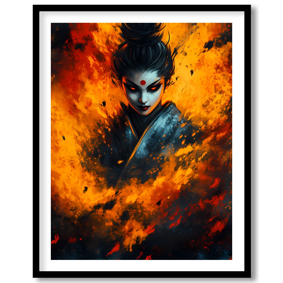 Immerse yourself in the captivating intensity of this artwork, featuring a mystical figure for haven