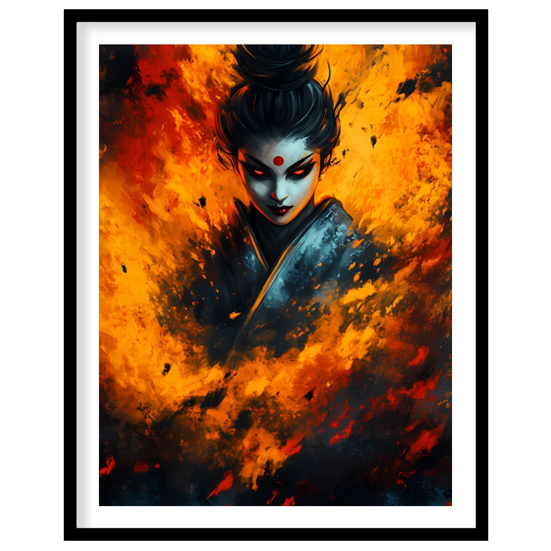 Immerse yourself in the captivating intensity of this artwork, featuring a mystical figure for haven