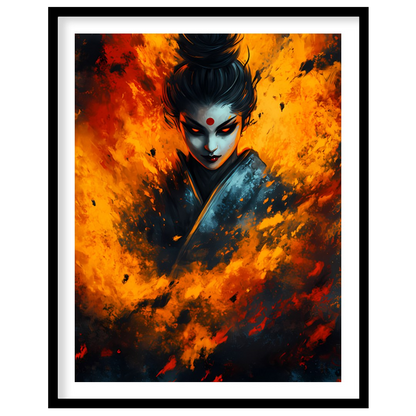 Immerse yourself in the captivating intensity of this artwork, featuring a mystical figure for haven