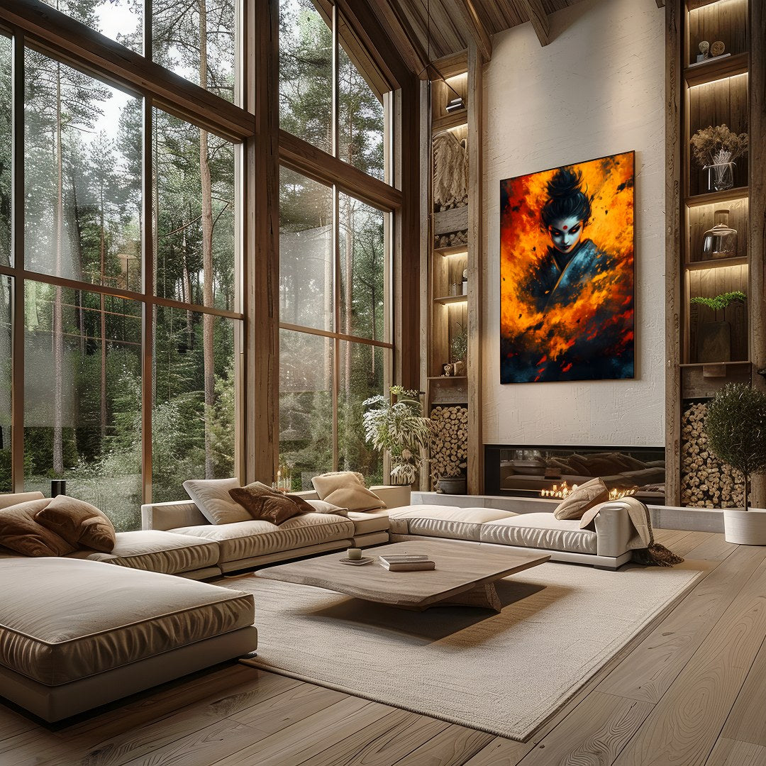 Immerse yourself in the captivating intensity of this artwork, featuring a mystical figure for Living Room