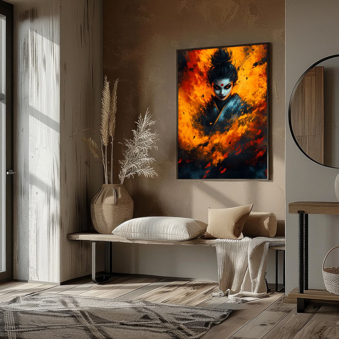 Immerse yourself in the captivating intensity of this artwork, featuring a mystical figure for space