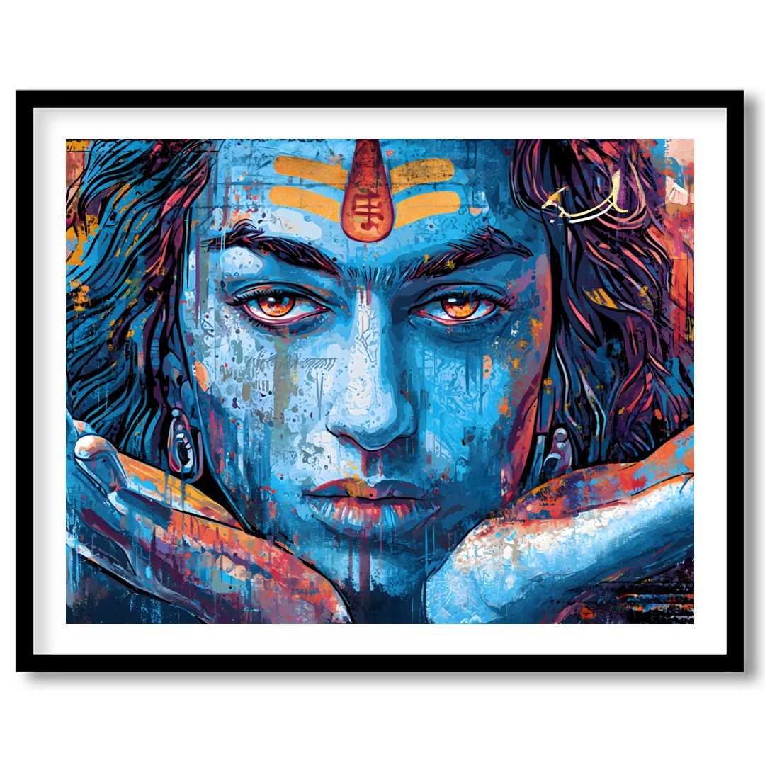 Dive into the spiritual realm with this captivating wall art depicting the enigmatic gaze of Shiva. for area