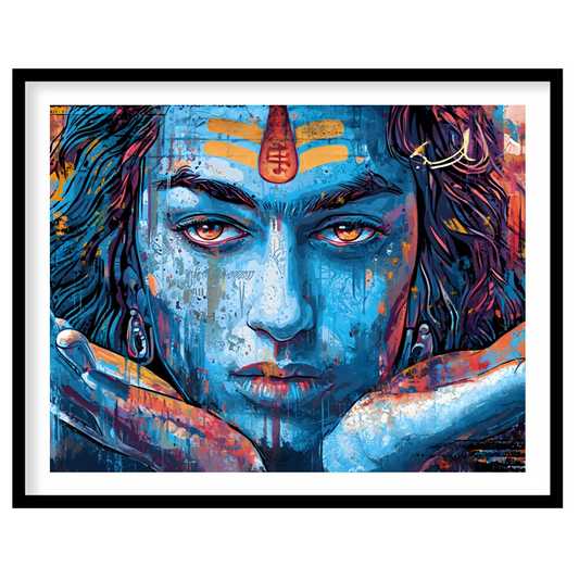 Dive into the spiritual realm with this captivating wall art depicting the enigmatic gaze of Shiva. for area