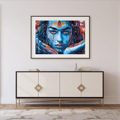 Dive into the spiritual realm with this captivating wall art depicting the enigmatic gaze of Shiva. for Foyer
