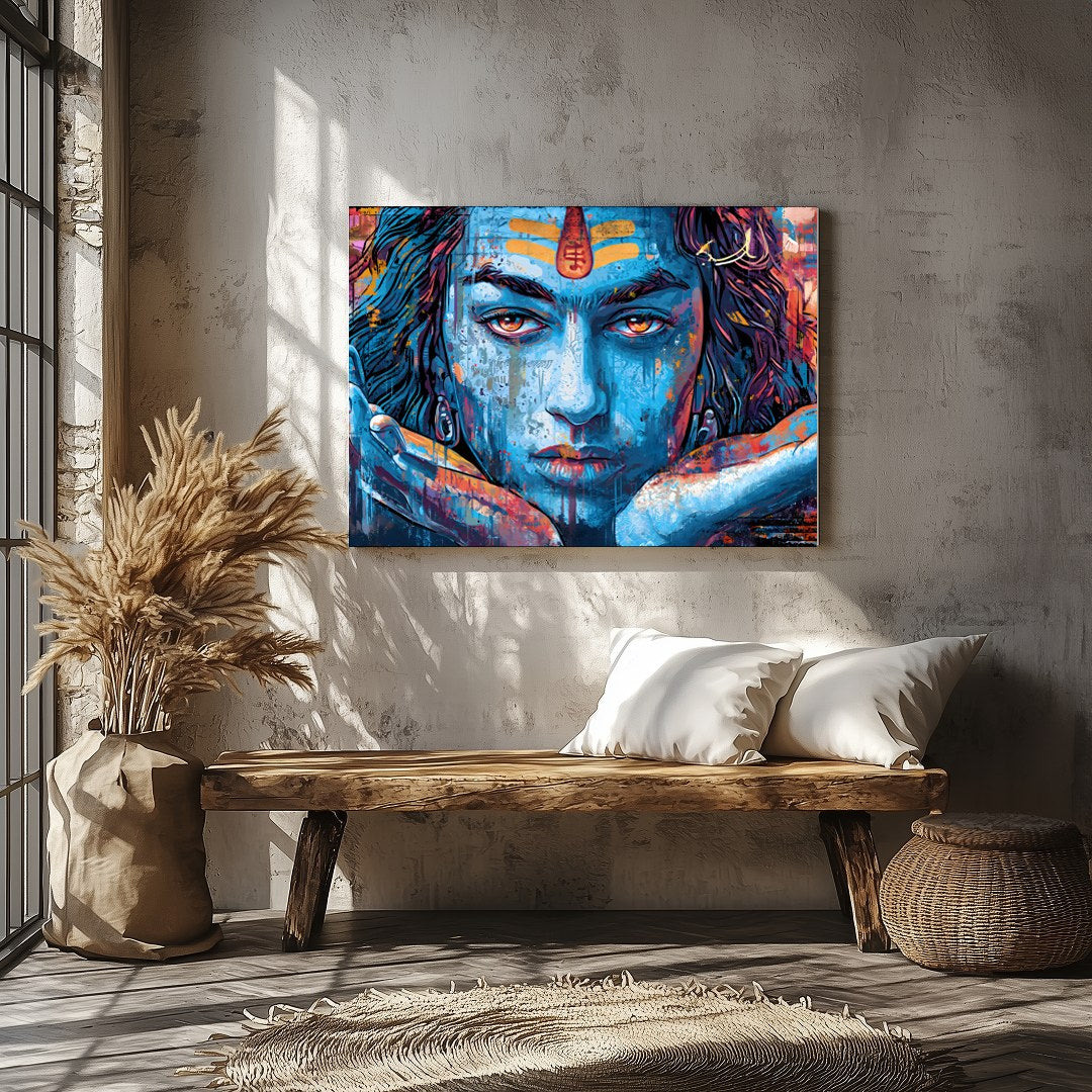 Dive into the spiritual realm with this captivating wall art depicting the enigmatic gaze of Shiva. for Veranda