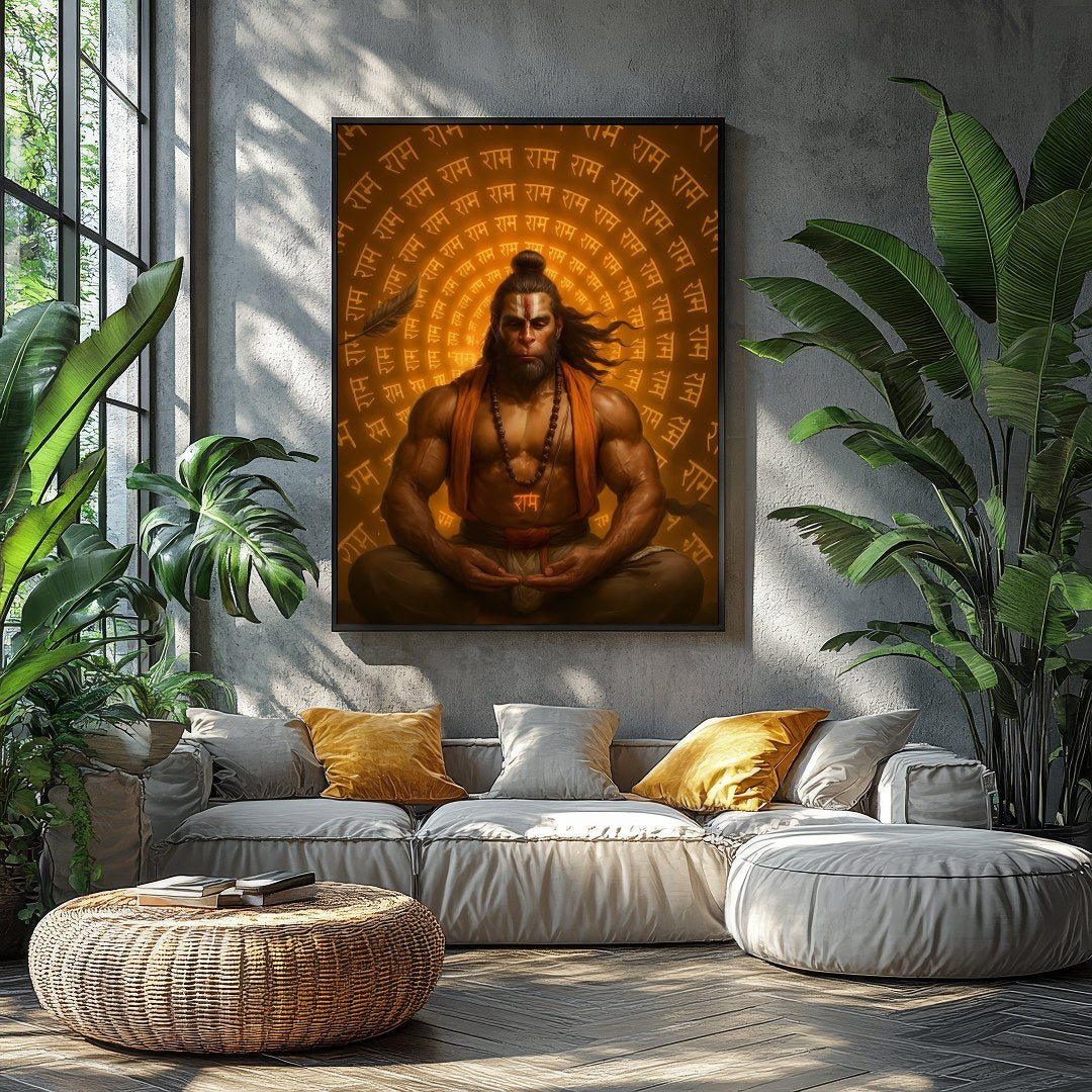 Dive into serenity with this captivating artwork depicting the divine warrior seated in deep for Balcony