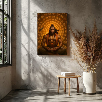 Dive into serenity with this captivating artwork depicting the divine warrior seated in deep for Entrance