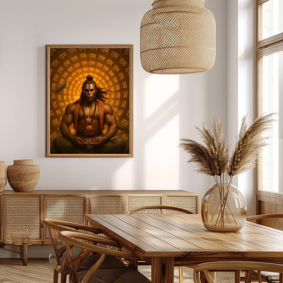 Dive into serenity with this captivating artwork depicting the divine warrior seated in deep for Extra Kitchen