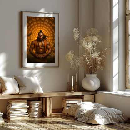 Dive into serenity with this captivating artwork depicting the divine warrior seated in deep for gallery