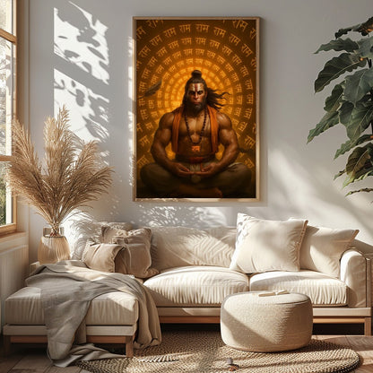 Dive into serenity with this captivating artwork depicting the divine warrior seated in deep for Sitting Area