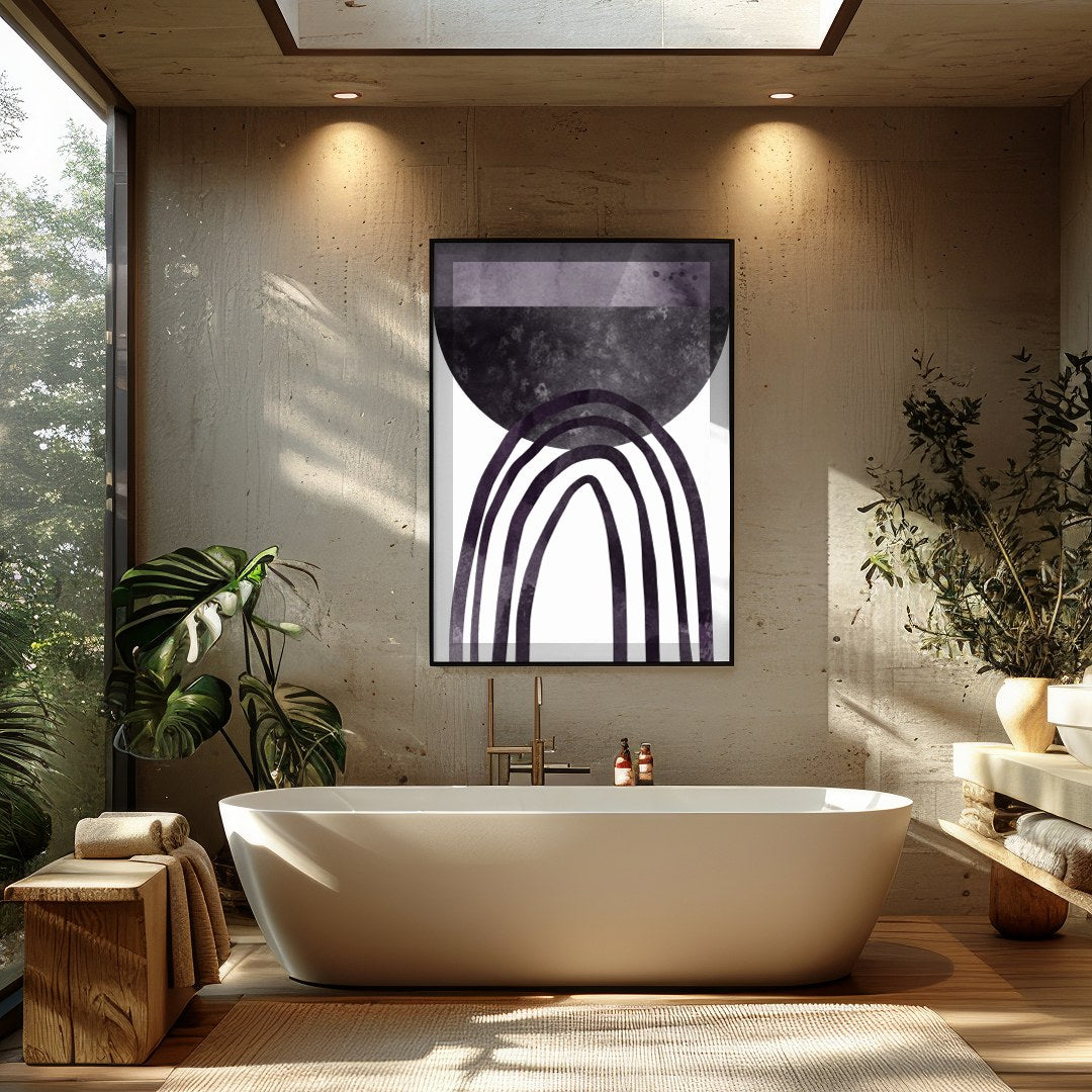 Dive into the depths of abstract sophistication with this mesmerizing artwork featuring bold, for Bathroom