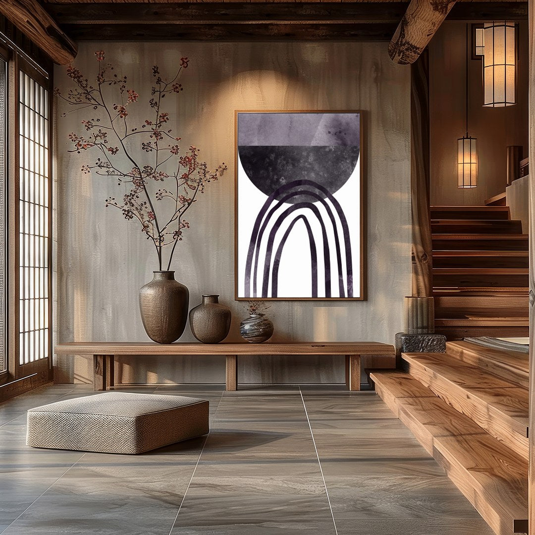 Dive into the depths of abstract sophistication with this mesmerizing artwork featuring bold, for Hall