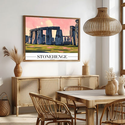 Capture the enigmatic allure of Stonehenge with this stunning artwork, featuring vivid pink and for Dining