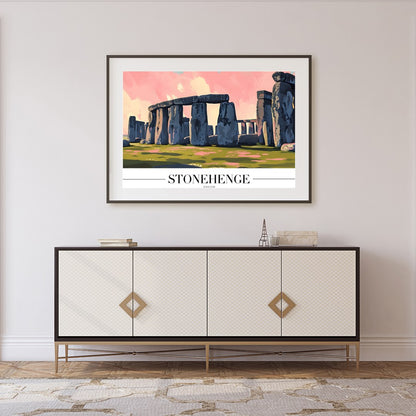 Capture the enigmatic allure of Stonehenge with this stunning artwork, featuring vivid pink and for Foyer