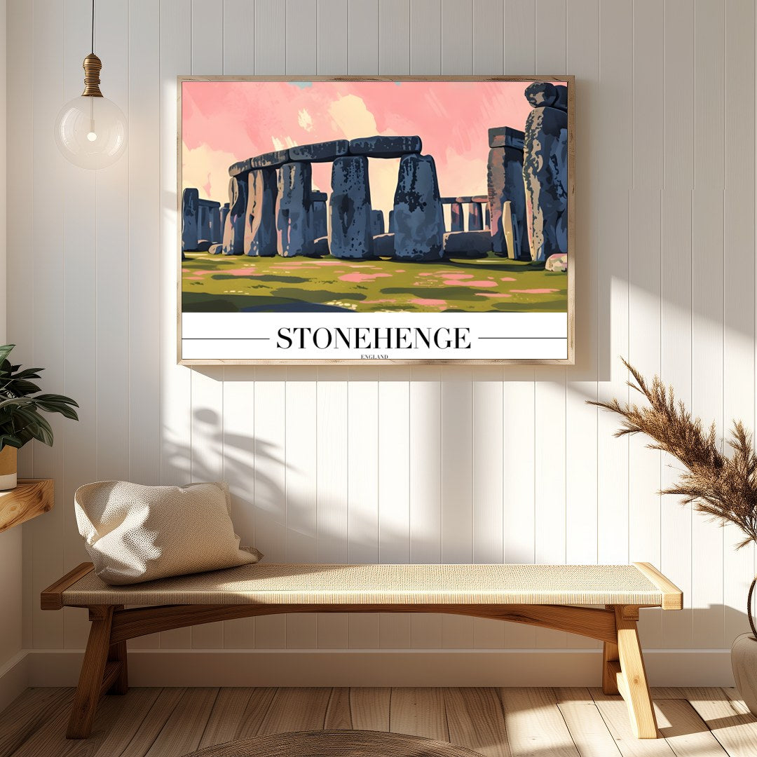 Capture the enigmatic allure of Stonehenge with this stunning artwork, featuring vivid pink and for Hallway