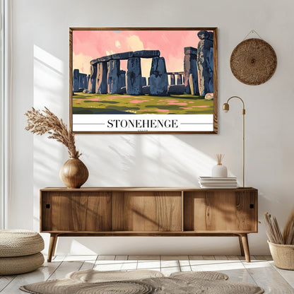 Capture the enigmatic allure of Stonehenge with this stunning artwork, featuring vivid pink and for Sitting Area