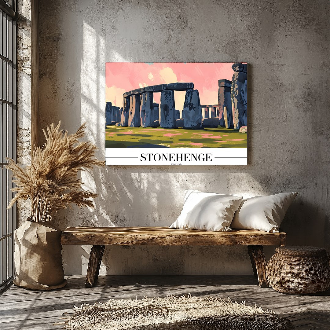 Capture the enigmatic allure of Stonehenge with this stunning artwork, featuring vivid pink and for Veranda