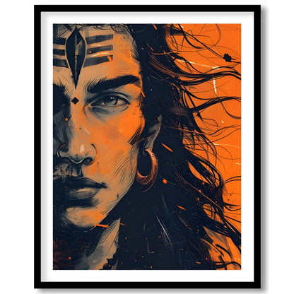 This captivating artwork captures the intense gaze of a mythical warrior, enveloped in an aura of for nook