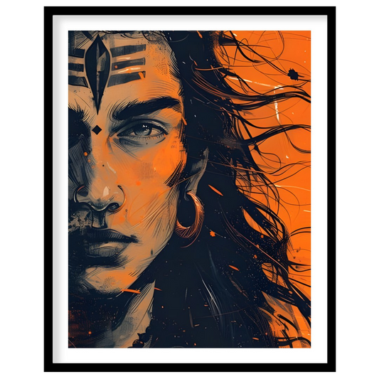 This captivating artwork captures the intense gaze of a mythical warrior, enveloped in an aura of for nook