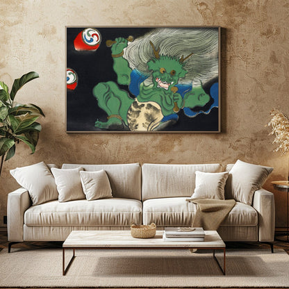 This striking artwork captures a dynamic mythical creature in motion, blending traditional style for Family Room