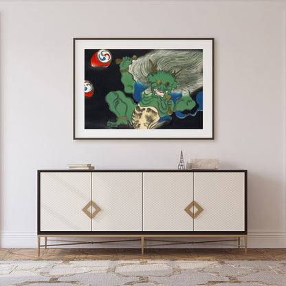 This striking artwork captures a dynamic mythical creature in motion, blending traditional style for Foyer