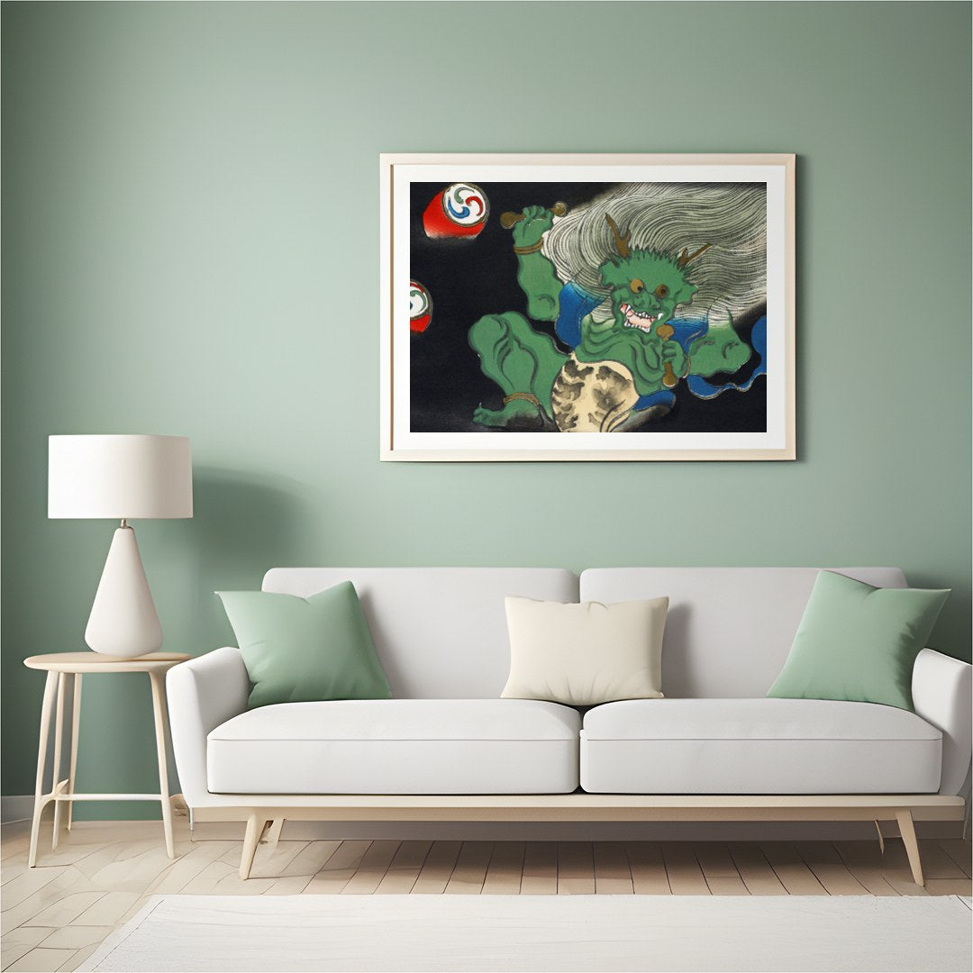 This striking artwork captures a dynamic mythical creature in motion, blending traditional style for Hall