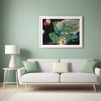 This striking artwork captures a dynamic mythical creature in motion, blending traditional style for Hall