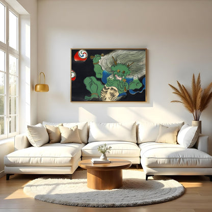 This striking artwork captures a dynamic mythical creature in motion, blending traditional style for Living Room