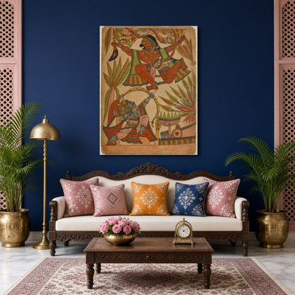 Immerse yourself in the dynamic world of Indian mythology with this captivating Phad artwork, for Living Room