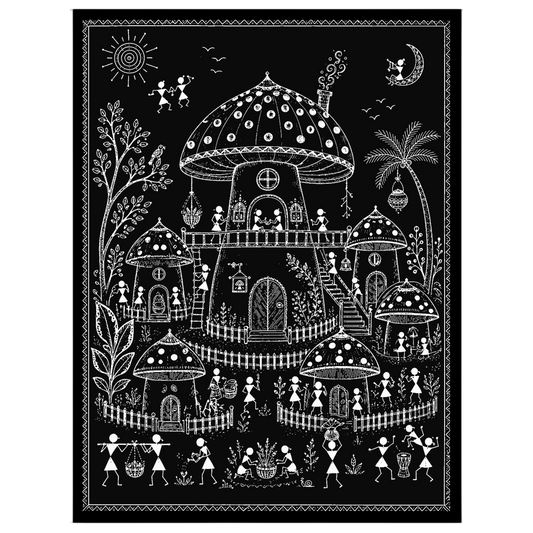 Discover the enchanting world of traditional village life through the lens of Warli Art's intricate for decor