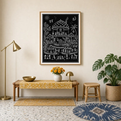 Discover the enchanting world of traditional village life through the lens of Warli Art's intricate for Entrance