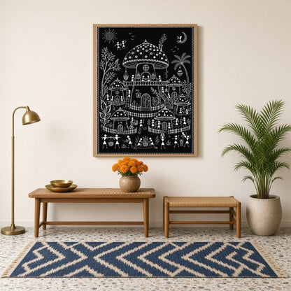 Discover the enchanting world of traditional village life through the lens of Warli Art's intricate for Hallway