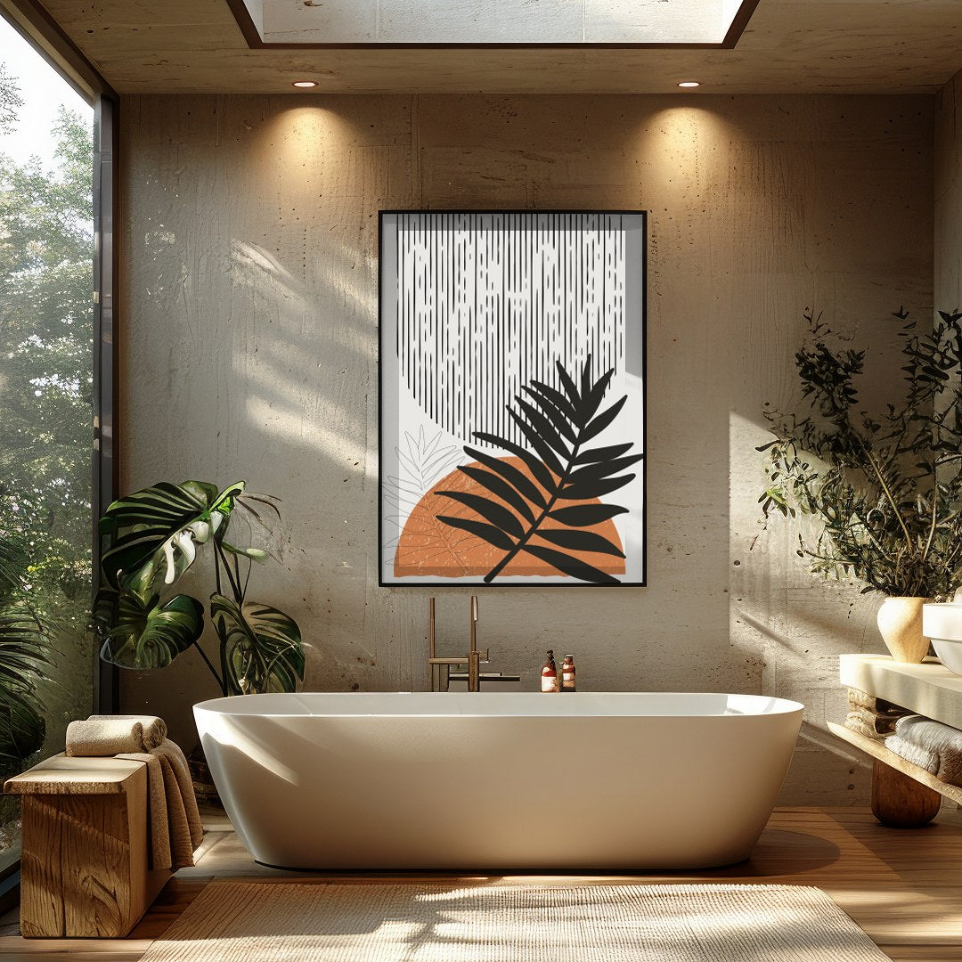 Immerse yourself in the harmonious balance of nature and geometric form with this striking abstract for Bathroom
