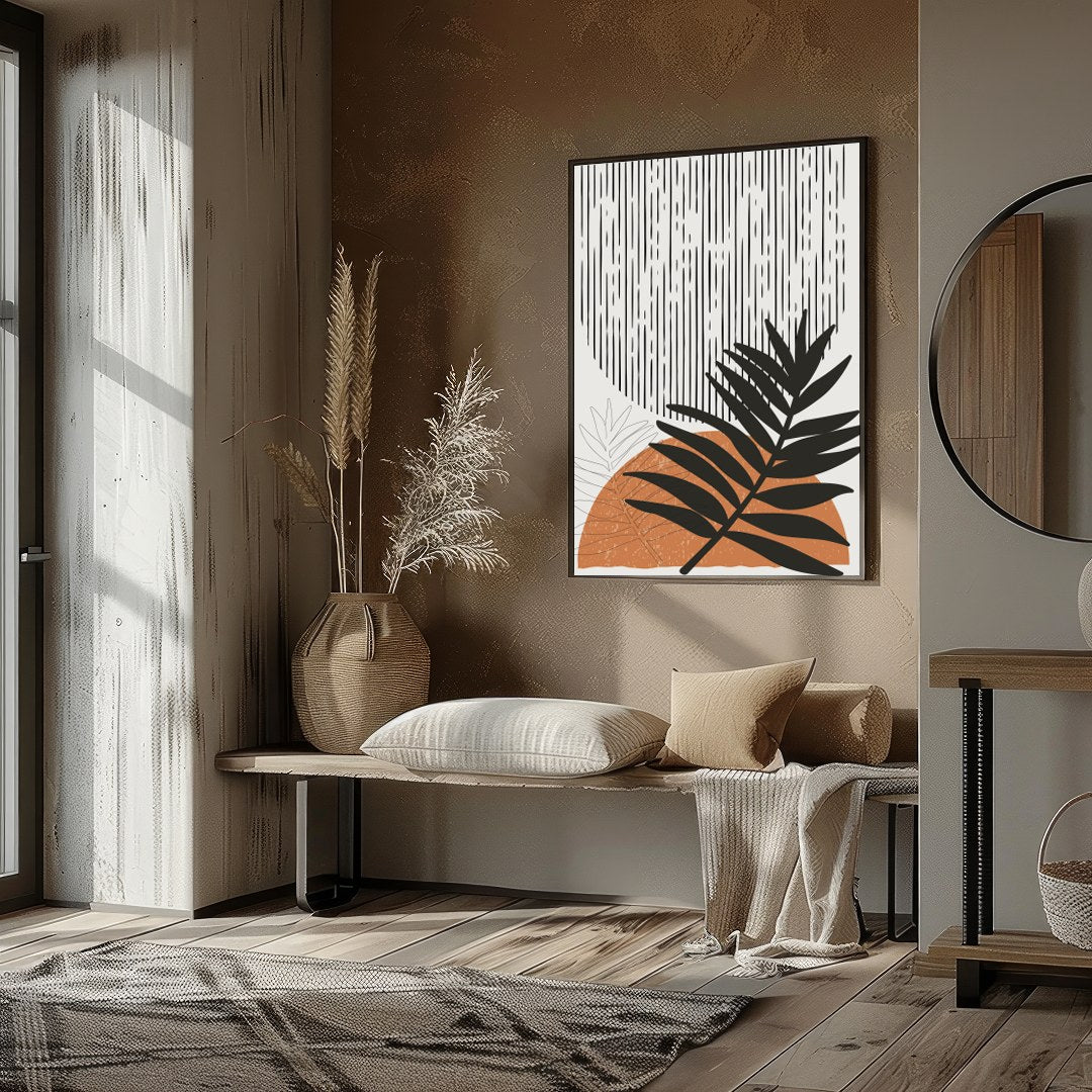Immerse yourself in the harmonious balance of nature and geometric form with this striking abstract for home