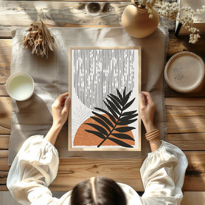 Immerse yourself in the harmonious balance of nature and geometric form with this striking abstract for Kitchen