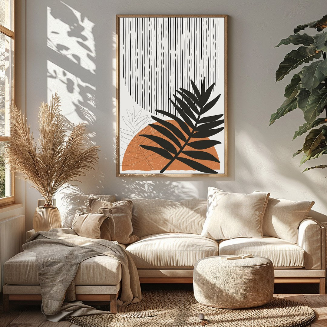 Immerse yourself in the harmonious balance of nature and geometric form with this striking abstract for Sitting Area