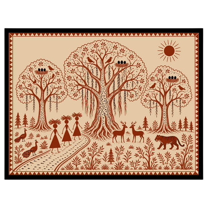 Experience the enchanting beauty of Warli art with this illustration, showcasing a harmonious blend for nook