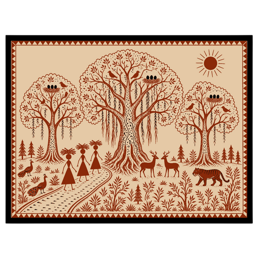Experience the enchanting beauty of Warli art with this illustration, showcasing a harmonious blend for nook