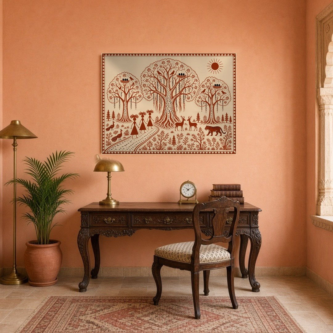 Experience the enchanting beauty of Warli art with this illustration, showcasing a harmonious blend for Study