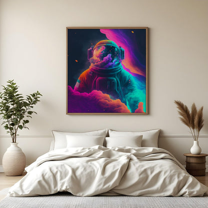 Elevate your space with this stunning art piece featuring a cosmic astronaut surrounded by for Bedroom