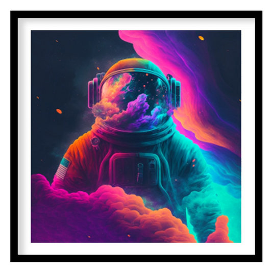 Elevate your space with this stunning art piece featuring a cosmic astronaut surrounded by for home
