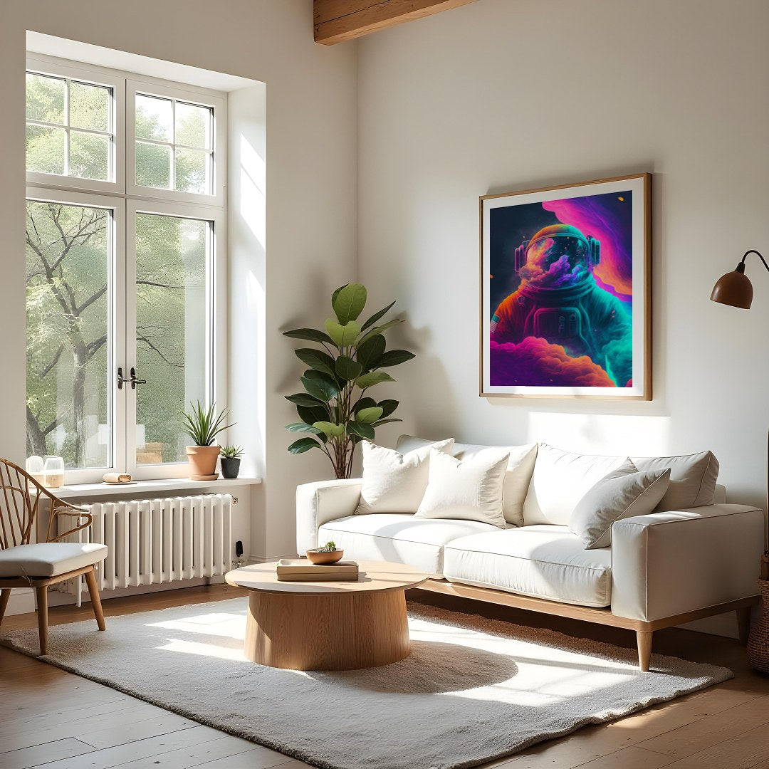 Elevate your space with this stunning art piece featuring a cosmic astronaut surrounded by for Living Room