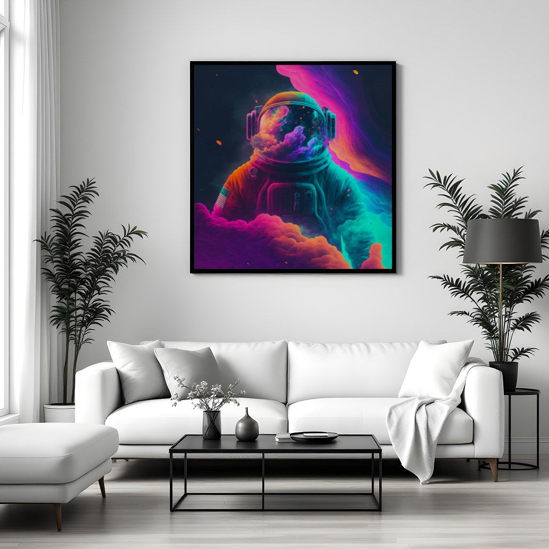 Elevate your space with this stunning art piece featuring a cosmic astronaut surrounded by for Sitting Area